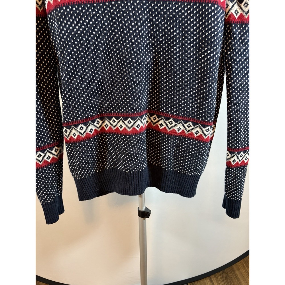 Aspen Mens Large Polar Bear Snow Fair Isle Blue Long Sleeve Sweater Cotton Crew - Picture 6 of 8